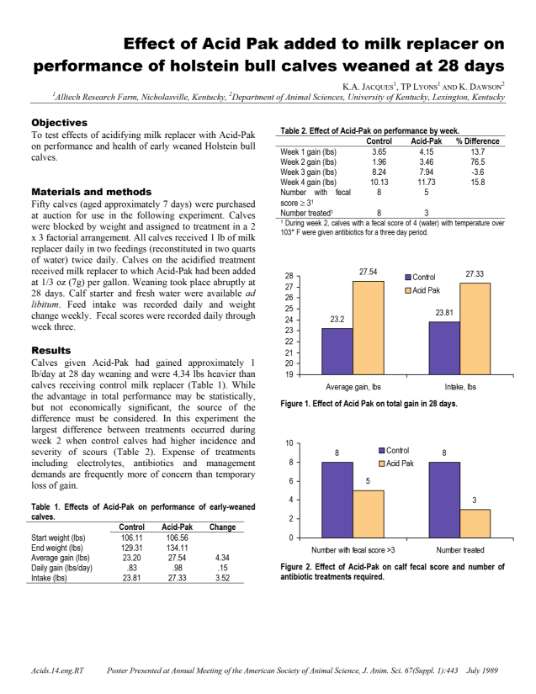 Effect of Acid Pak added to milk replacer - Research PDF thumbnail
