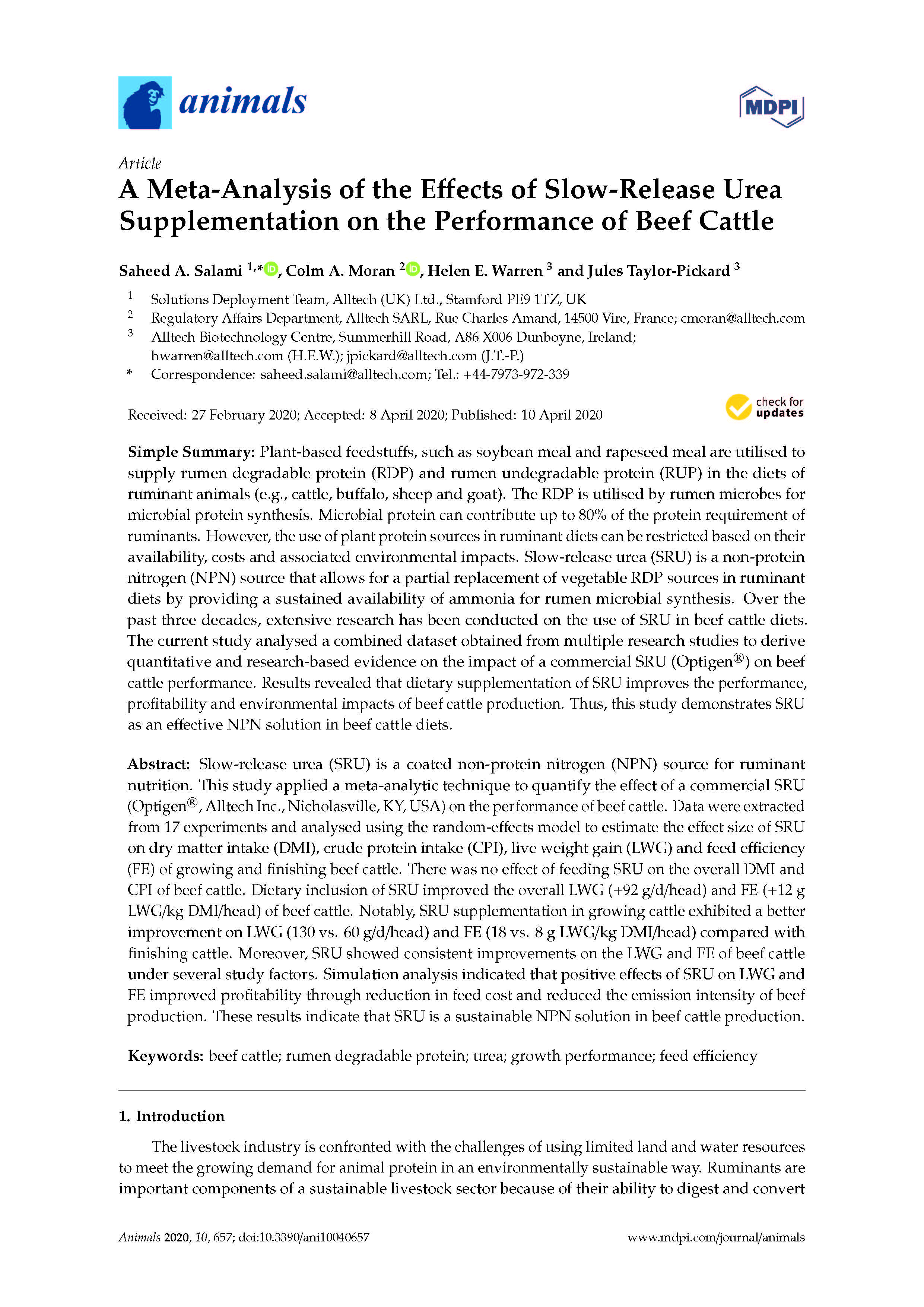 Meta-analiza efectelor suplimentării cu Optigen® asupra performanței vacilor de carne